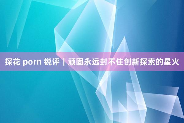 探花 porn 锐评｜顽固永远封不住创新探索的星火