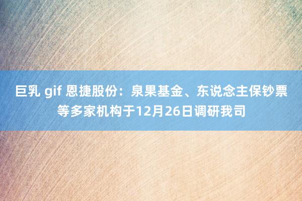 巨乳 gif 恩捷股份：泉果基金、东说念主保钞票等多家机构于12月26日调研我司