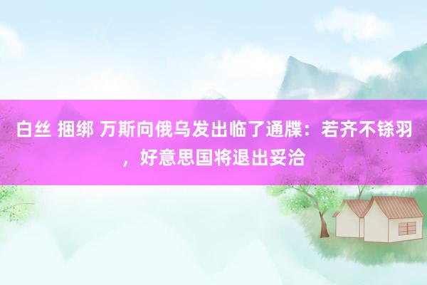 白丝 捆绑 万斯向俄乌发出临了通牒：若齐不铩羽，好意思国将退出妥洽